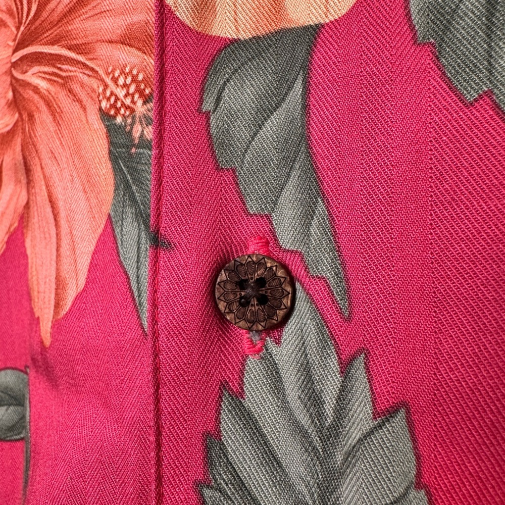 Caribbean Joe Mens Large Pink Floral Hibiscus Rayon Short Sleeve Camp Shirt 0977 - Picture 5 of 9